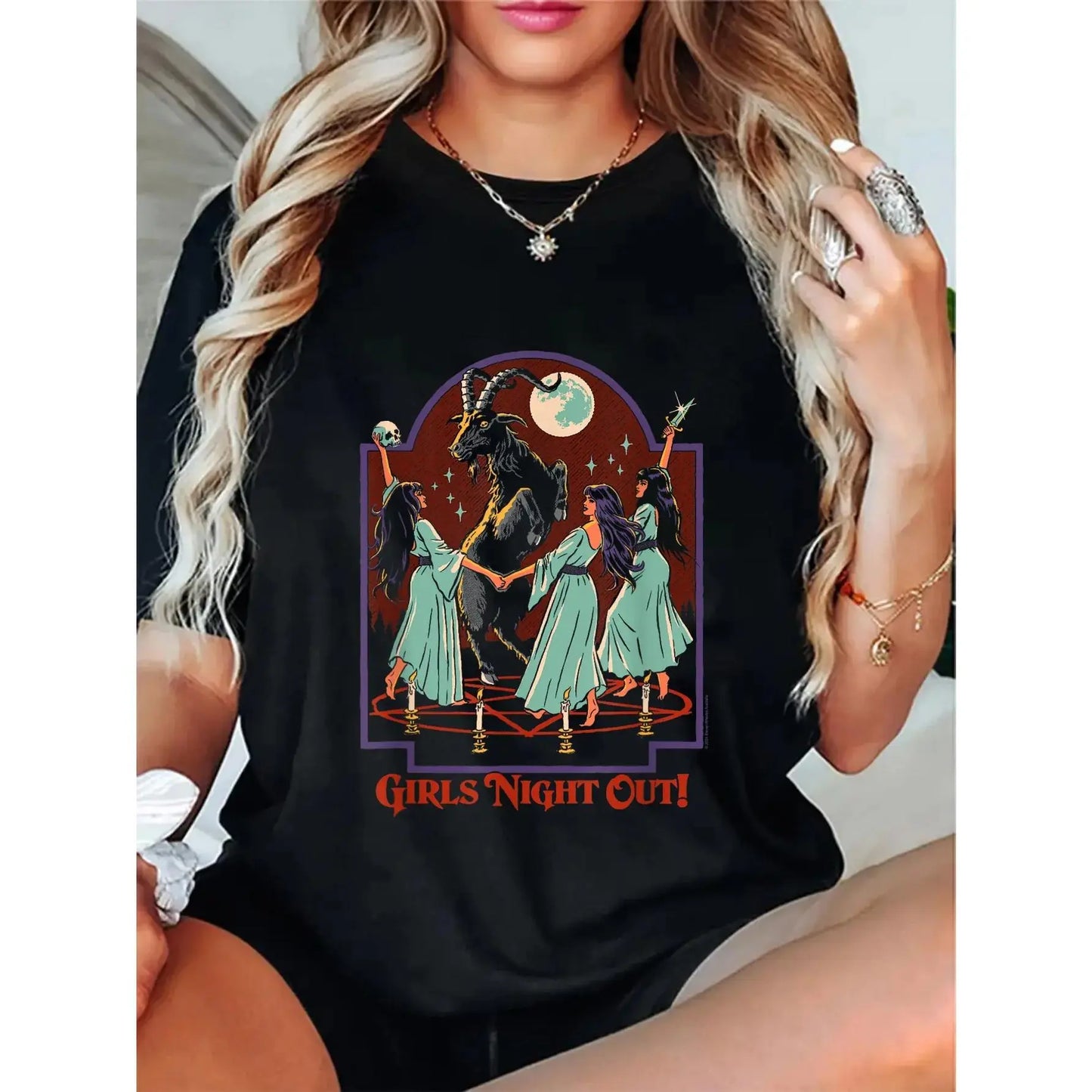 Women's Lady Short-Sleeve Round Neck Dark Humor Girls Night Out Streetwear Casual Sports Top