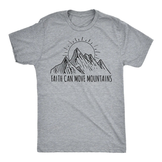 Mens Funny T Shirts Faith Can Move Mountains Amazing Religious Tee For Men Mens Funny T Shirts Cool Vintage Fashion T-Shirt Gift Classic Menswear Funny Religious Short Sleeve Novelty Tees for Guys Light Grey