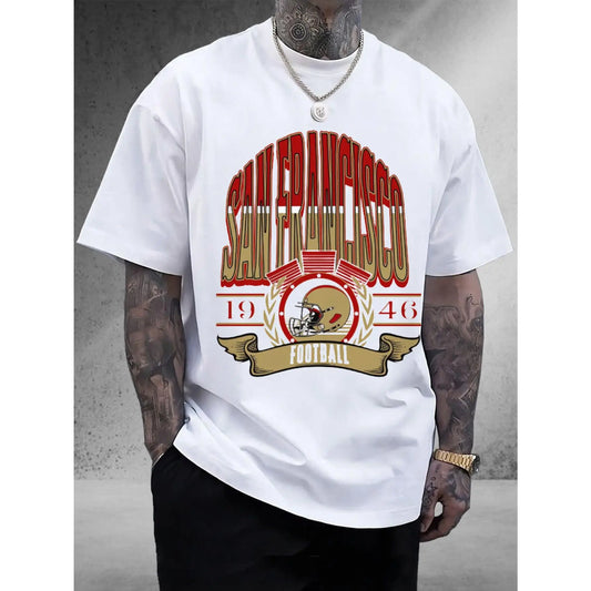 San Francisco Football Team Graphic T-Shirt - 1946 Vintage Design, 100%25 Cotton Unisex Tee with Retro Helmet & Laurel Wreath Print, Comfort Fit Streetwear for Sports Fans, Collectors & Autumn Casual Wear, Short Sleeve Shirt, Collector Clothing, Classic D