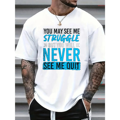 Men'S T-Shirts with 'Never Give Up' Slogan, Spacious, Cozy, Made from 100%25 with a Round Neckline