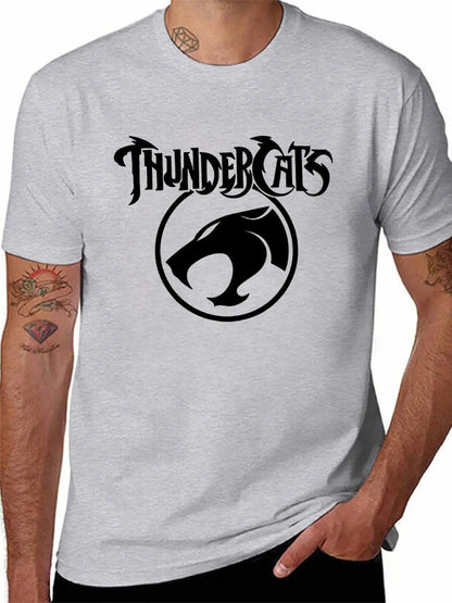 Men'S Black "ThunderCats" Graphic T-Shirt - Casual Streetwear with Roaring Cat Design, Crew Neck, Short Sleeve, Regular Fit, Perfect for Daily Wear, Casual Streetwear|Bold Graphic Tee|Stretchy Fabric