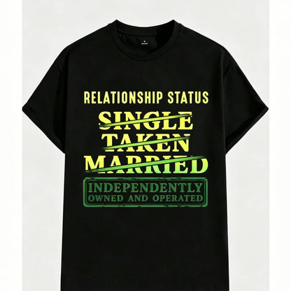 Relationship Status Independently Single Divorced Ex Wife Funny Graphic T-Shirt - Unisex Black Cotton Tee with White & Red Text grandma's favorite t shirt good graphic tees funny graphic tee funny shirt guys gifts trendy t-shirts oversized tshirt  black