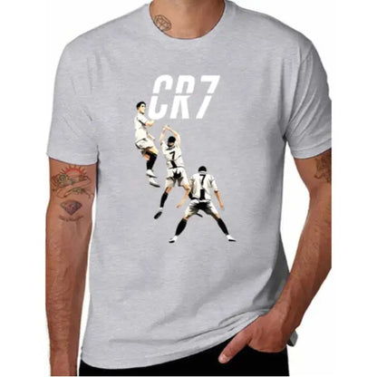 Men's & 's Ronaldo-Inspired CR7 Logo Design T-Shirt - White 'R' & '7' Lettering, Breathable Polyester Knit, Casual Round Neck Short Sleeve Tee for Fans, Casual Attire & Apparel
