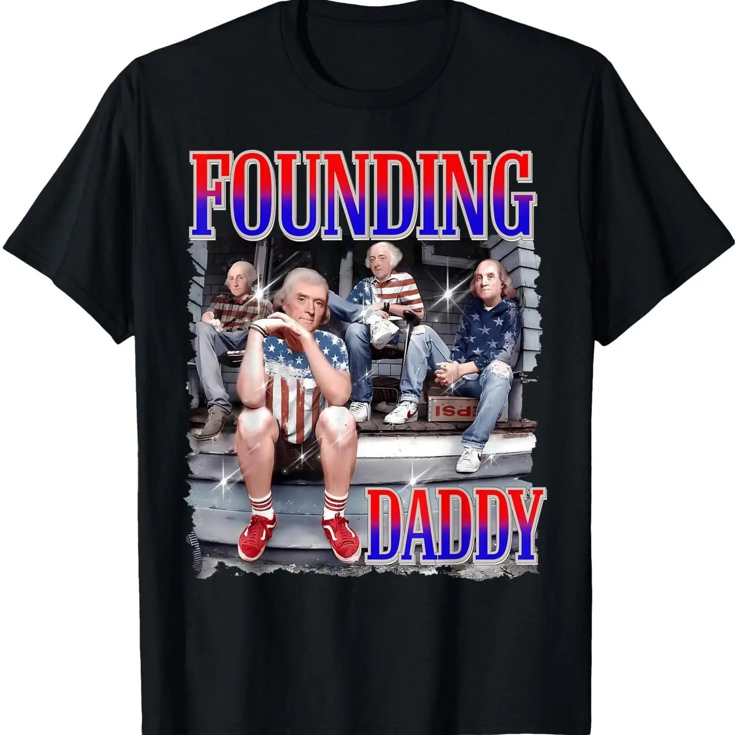 Men's Short-sleeve Round Neck Patriotic T-Shirt, Funny 4th of July Founding Daddy George Washington Design, Unisex Casual Wear for Outdoor Fit