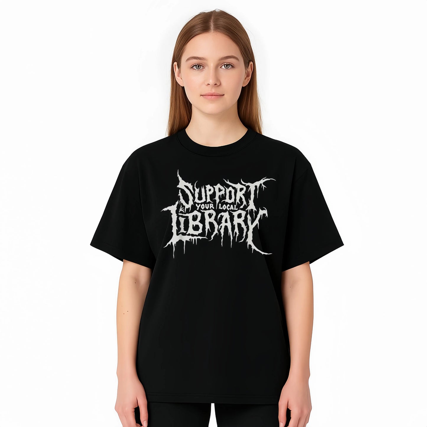 Cotton Death Gothic Print Support Your Local Library Style Lover T-Shirt Unisex Top Vintage Distressed
