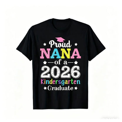 Grad Mom 2026: Proud Mom of a 2026 Kindergarten Graduate T-Shirt - Colorful Diploma Design Same Style for Men and Women 2026 Summer Short-sleeved Printed T-shirt 180G