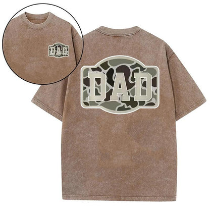 Camo DAD Washed Cotton Tee- – Military-Inspired Bold Design for Proud Fathers – Perfect Gift for Hunting Dads, Army Vets, or Outdoor Lovers – Cool & Trendy Men's Washed Cotton Tee-