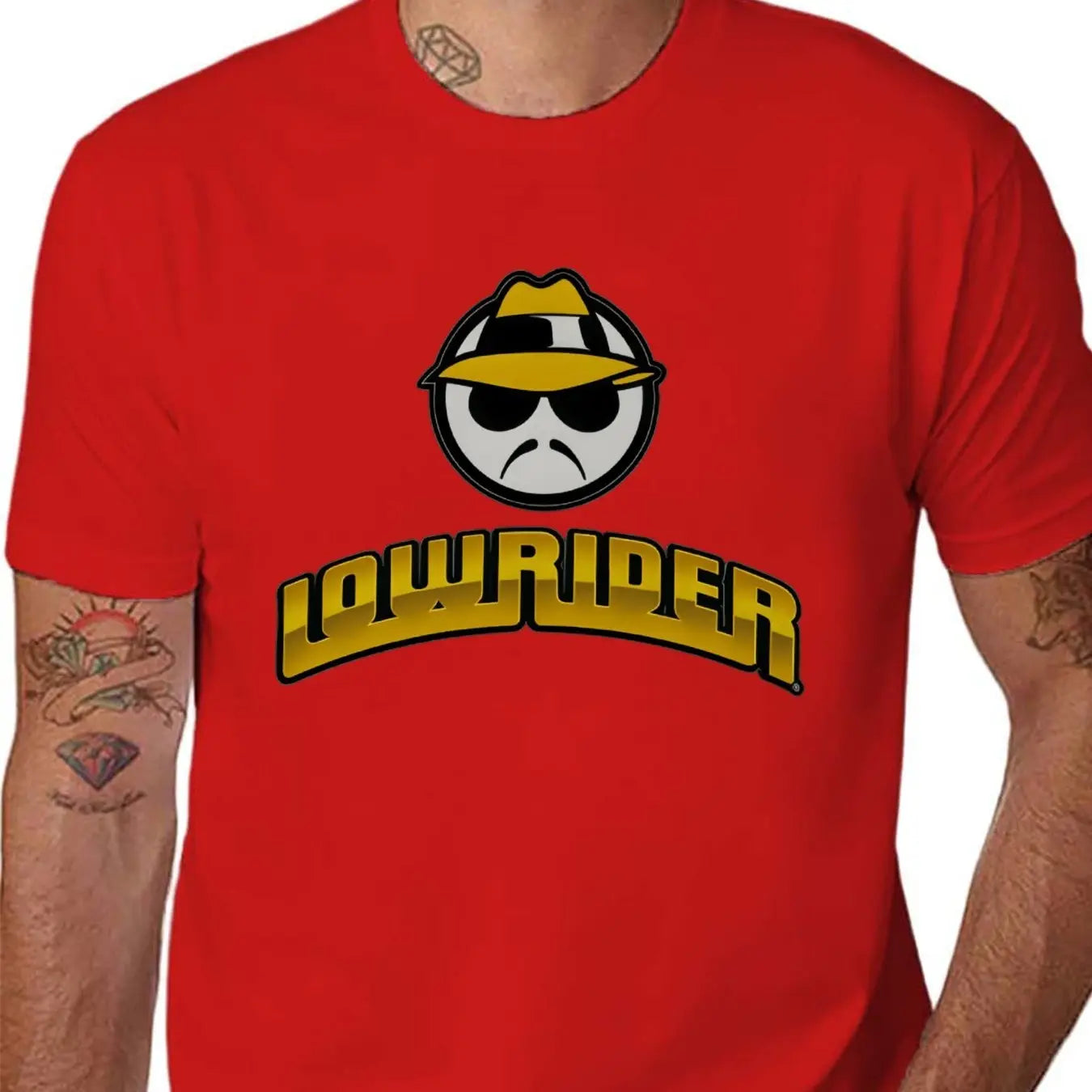 Men'S Lowrider Graphic T-Shirt - Bold Yellow Lettering & Smiling Character Print, Breathable Round Neck Casual Tee for Spring/Summer, Outdoor & Casual Attire - Lowrider Culture Apparel for Adults, Lowrider, Racing Shirt For Men, Car Shirt For Men, Graphic