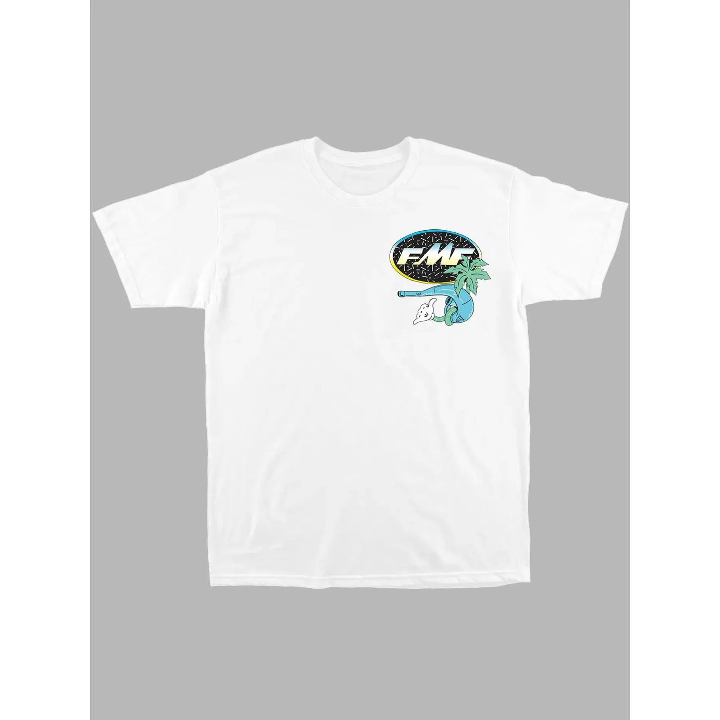 Men's American Street Style T-Shirt, Palm Tree Sunset Us Flag Print, Fmf Exhaust Pipe Design, Casual Summer Fitted Graphic Tee