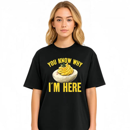 Cotton Tee Retro Thanksgiving Dinner You Know Why I'm Here Deviled Egg T-Shirt Black Crewneck Menswear Top Short Sleeve Streetwear
