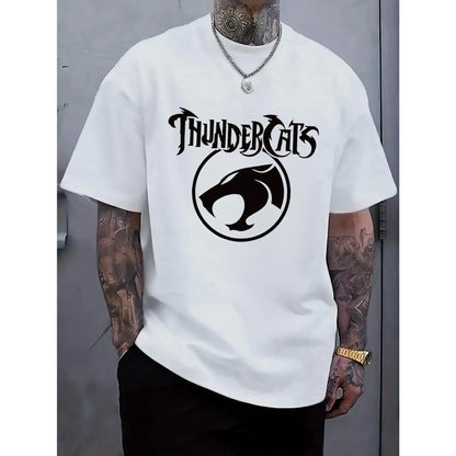 Men'S Black "ThunderCats" Graphic T-Shirt - Casual Streetwear with Roaring Cat Design, Crew Neck, Short Sleeve, Regular Fit, Perfect for Daily Wear, Casual Streetwear|Bold Graphic Tee|Stretchy Fabric