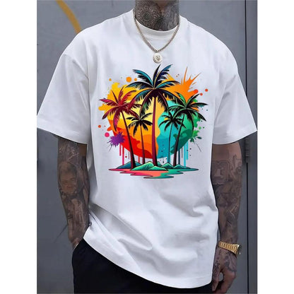Men's Round Neck Short-Sleeve Athletic T-Shirt - Geometric Vibrant Unique Pattern, Soft Breathable Casual Fabric, Workout Ready Sporty Sports Tops, Everyday Active Short Sleeve Tops, Cold Wash, Versatile for Gym & Summer Beach