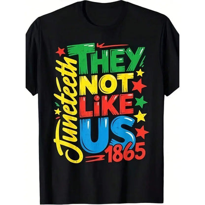 Men's 1865 Juneteenth Cotton T-Shirt - Oversized, Relaxed Fit, Breathable, Classic, Vibrant Retro Graphic Tee with "They Not Like Us" Slogan, Casual Short-Sleeve Round Neck All-Season Top