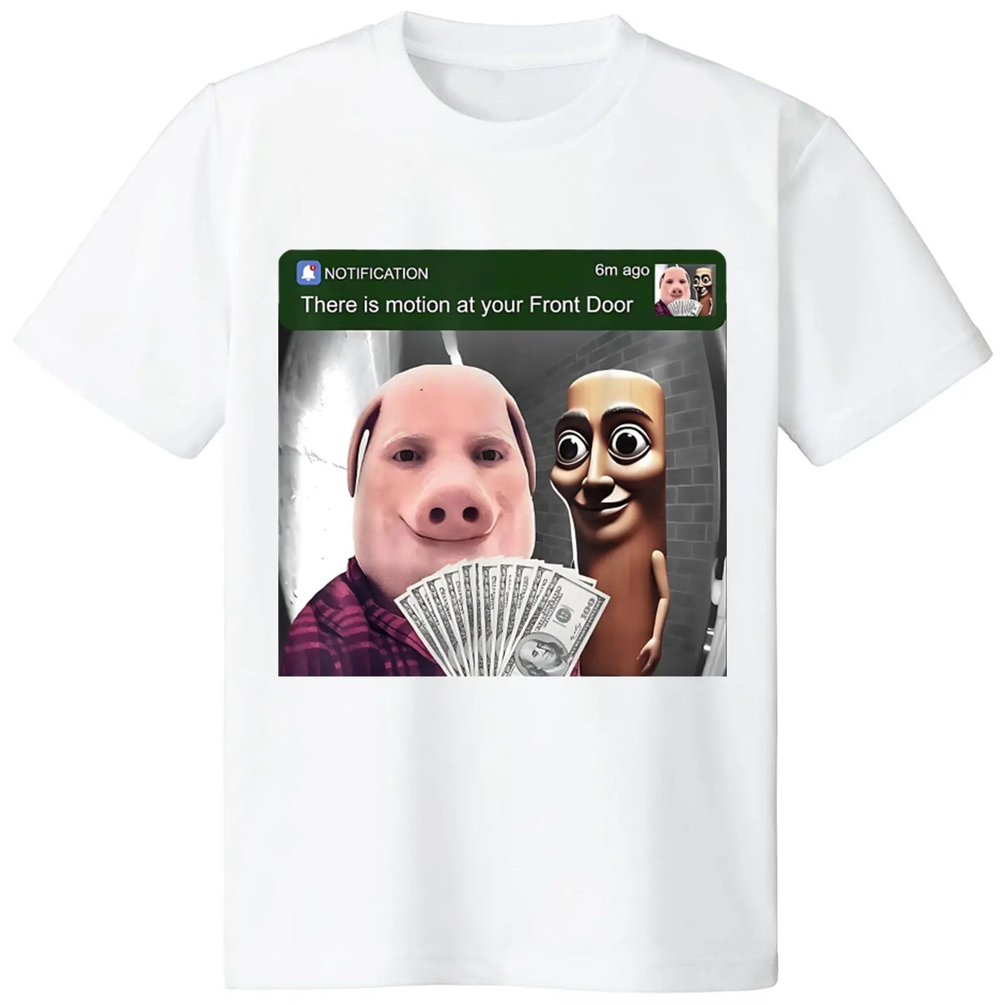 John Pork and Tung Tung Tung Sahur Front Door Motion Funny unisex T-Shirt