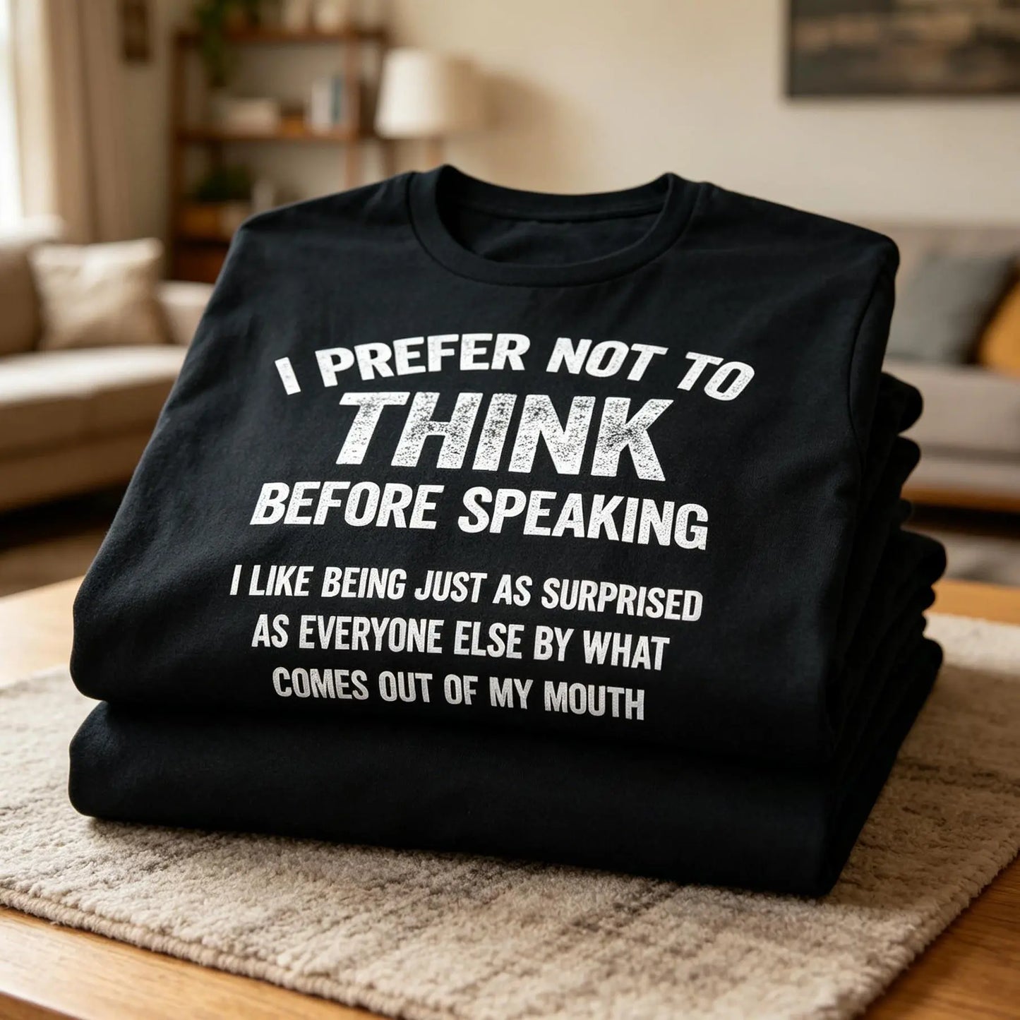 Men's Funny "I Prefer Not To Think Before Speaking" Slogan T-Shirt, Made in USA Casual Tshirt