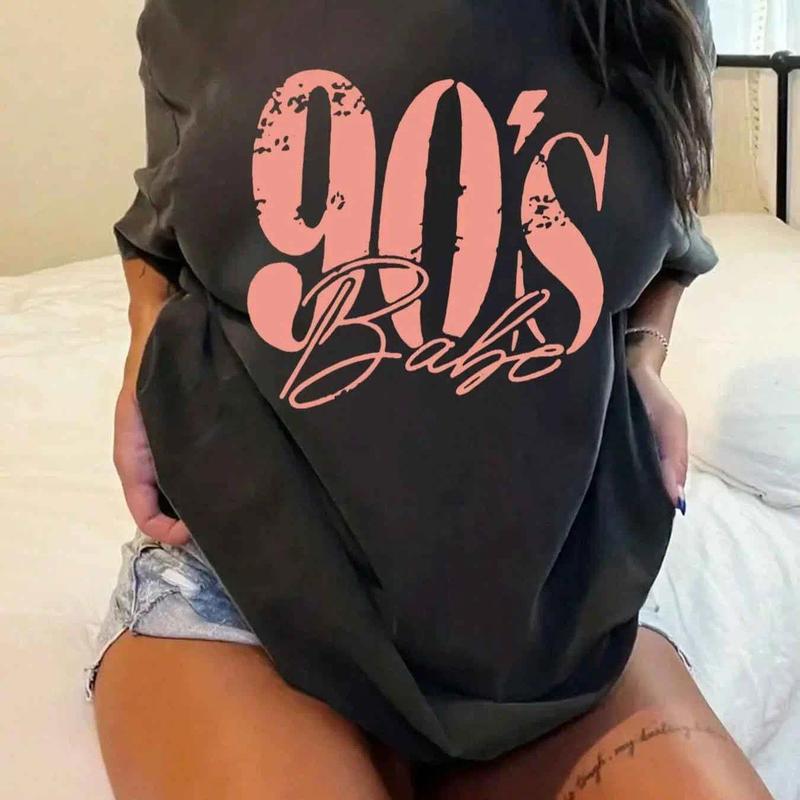 【Plus Size】 Figure & Letter Graphic Round Neck Tee, Summer Outfits, Graphic Tees, Casual Short Sleeve T-shirt for Daily Wear, Women Clothing for All Seasons, Womenswear, Tshirt, Streetwear,clothes for back to school,first day of school outfits