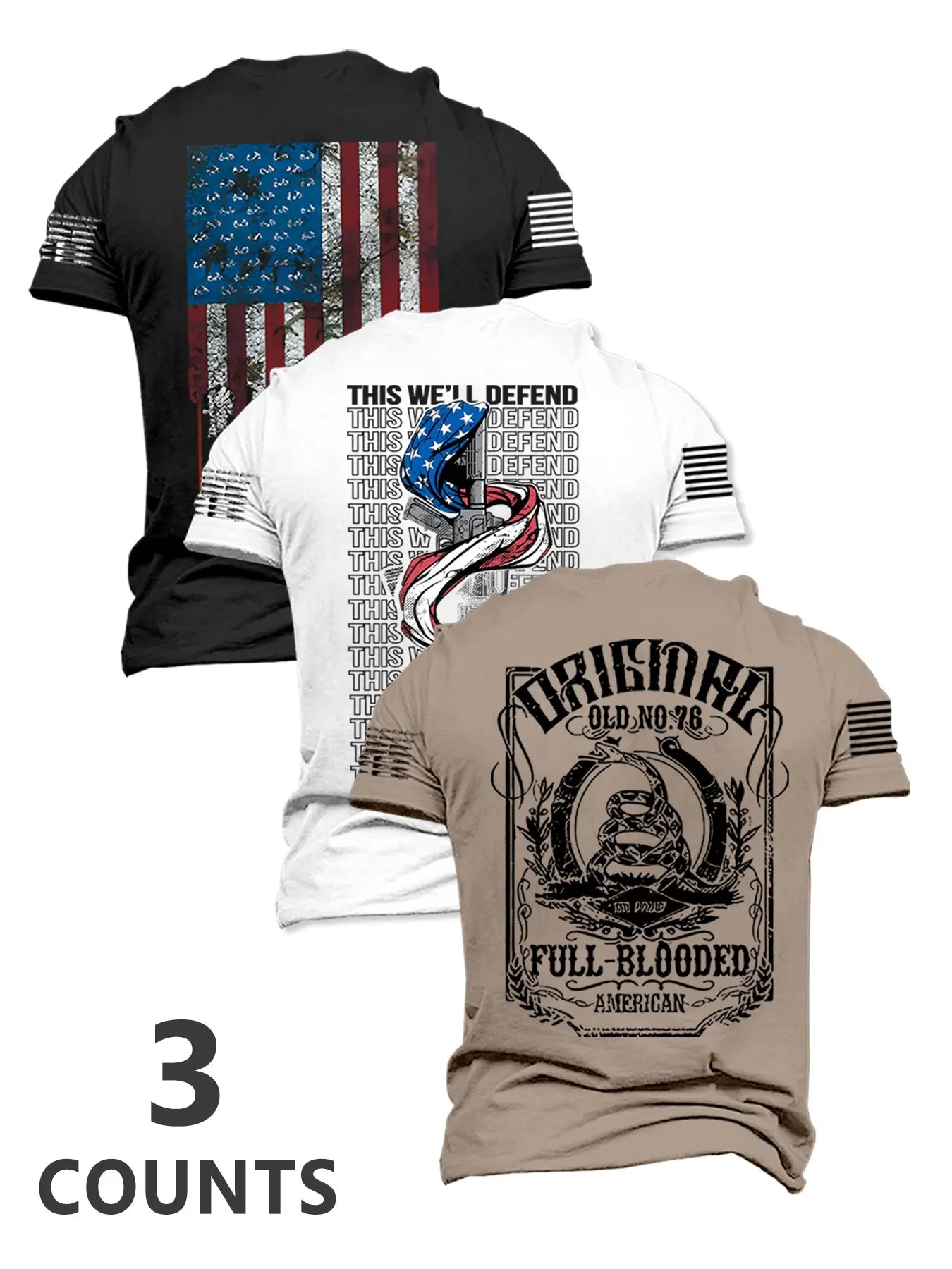 Men's Fashion Round Neck Casual Short Sleeve T-Shirt, Summer Comfortable Flag Print Outdoor Tee, Ideal for Daily Wear