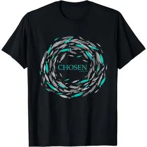 #TikTokShopRestock  Plus Size Religious Loose Casual Cotton Short Sleeve "CHOSEN x Fish"Pattern T-Shirt for Men Women