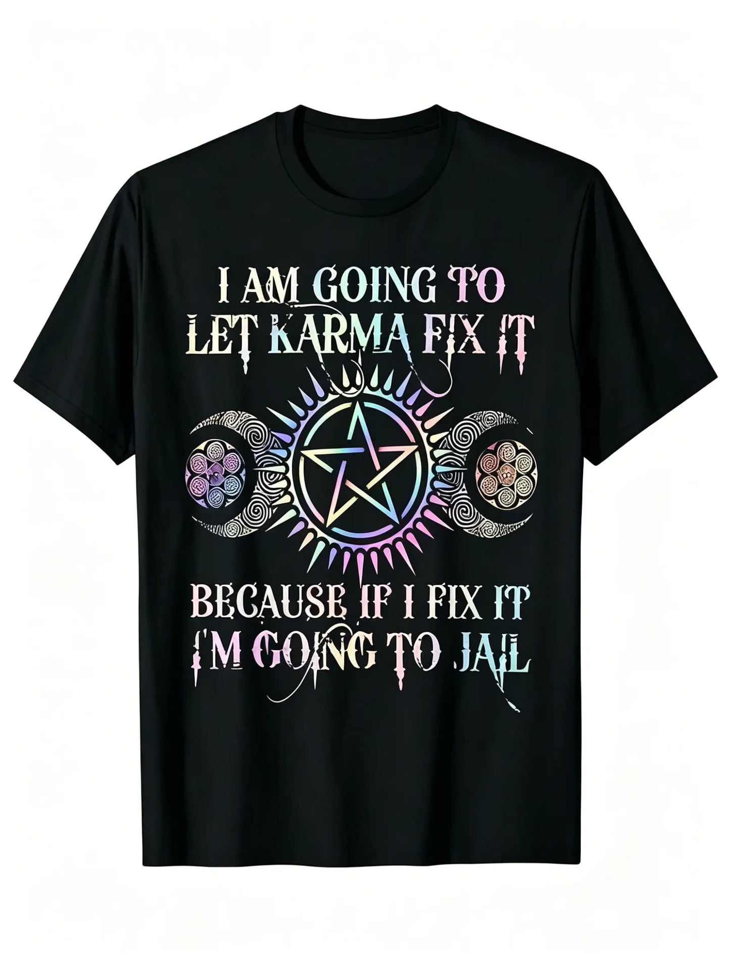 Want to Let Karma Do the Solving Because If I Do Funny T-Shirt Men, Black, Extra Large, Summer 2026, Short Sleeve, Printed, Pure Cotton, 220g, Round Neck, Vintage Style, All Seasons, Graphic Design