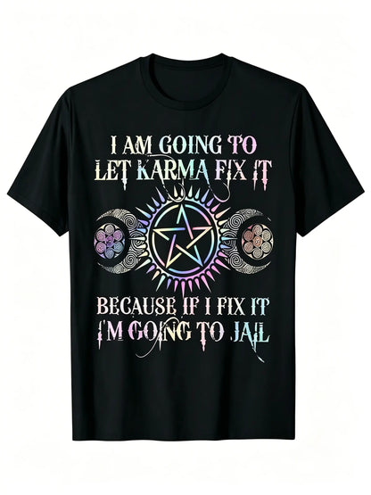 Want to Let Karma Do the Solving Because If I Do Funny T-Shirt Men, Black, Extra Large, Summer 2026, Short Sleeve, Printed, Pure Cotton, 220g, Round Neck, Vintage Style, All Seasons, Graphic Design