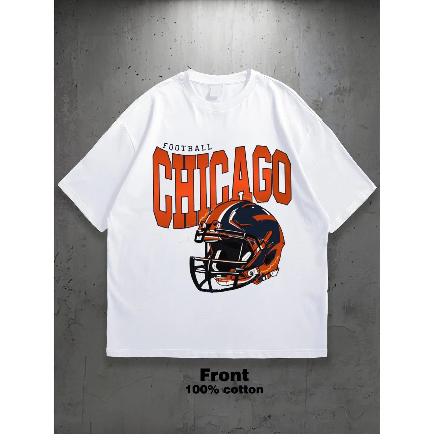 Men'S Chicago Football Helmet Graphic T-Shirt - 100%25 Cotton, Unisex Sports Fan Apparel, Comfortable Fit, Perfect for Casual Outfits & Team Spirit, Casual Wear | Chicago Theme | Durable Cotton