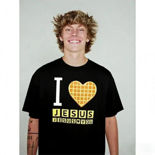 I Love Jesus Jesus Love You Waffle  Shirt, Bryce Crawford Merch, Christian Apparel Graphic Tee, Funny Christian Breakfast T-shirt, Unisex Casual  Cotton Inspirational Quote TShirt, TikTok Viral Unisex Com
