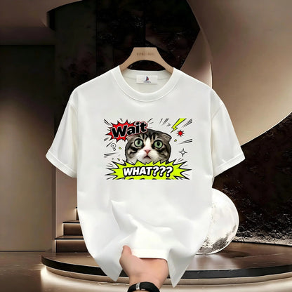 Men's Short-Sleeve Soft Sport T-Shirt - Wait What Shocked Tabby Cat Meme Graphic Apparel, Casual Streetwear Cotton Clothes For Men