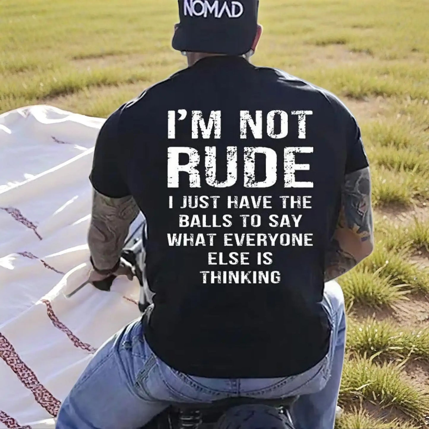 Men’s Short-Sleeve Round Neck Graphic Sports Top - Soft Streetwear Fabric Apparel with "I’m Not Rude I Just Have the Balls to Say What Everyone Else Is Thinking" Print