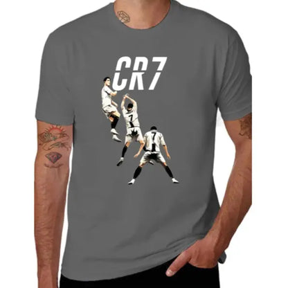 Men's & 's Ronaldo-Inspired CR7 Logo Design T-Shirt - White 'R' & '7' Lettering, Breathable Polyester Knit, Casual Round Neck Short Sleeve Tee for Fans, Casual Attire & Apparel