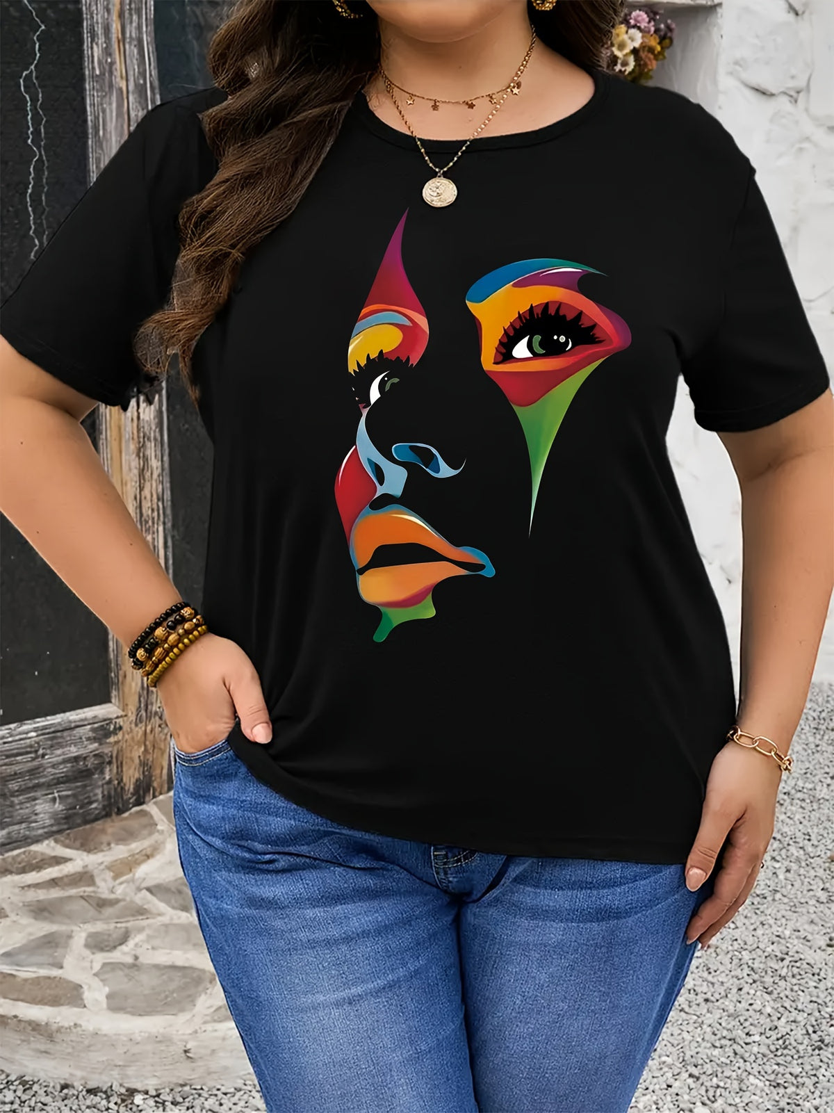 Plus Size - Plus Size - Abstract Oversized Printed Women'S T-Shirt