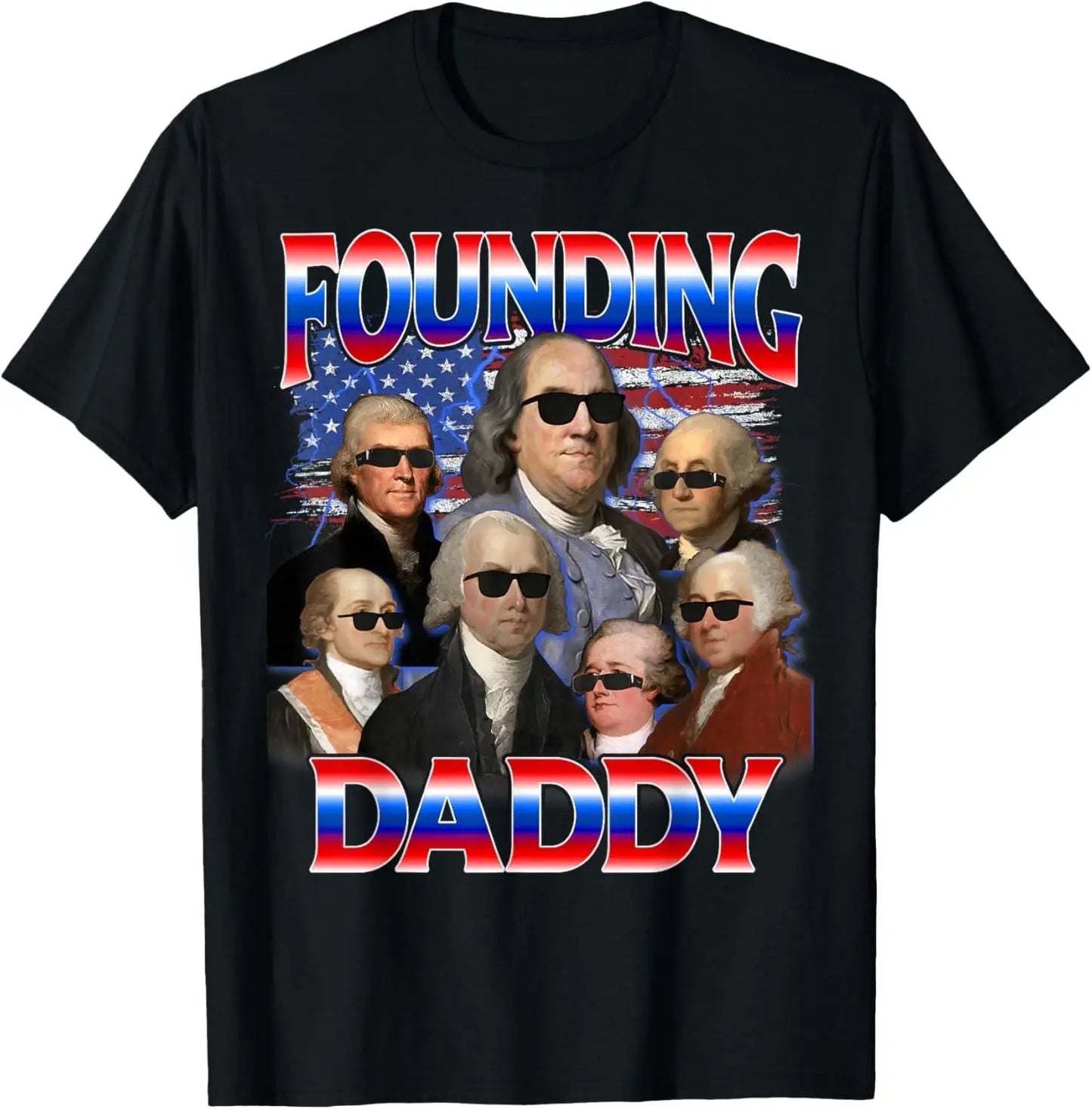 Men's Short-sleeve Round Neck Patriotic T-Shirt, Funny 4th of July Founding Daddy George Washington Design, Unisex Casual Wear for Outdoor Fit