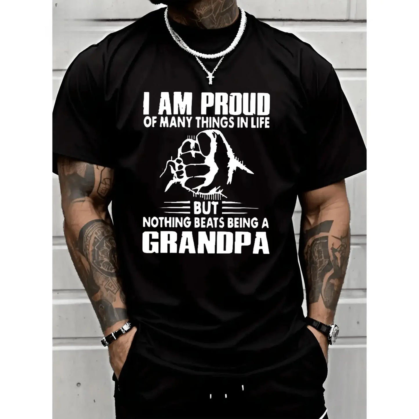 Men's Grandpa Graphic T-Shirt, Heavy Cotton Short Sleeve Round Neck for Casual Spring Menswear, Statement Gift for Grandfathers, Tshirt, Shortsleeve