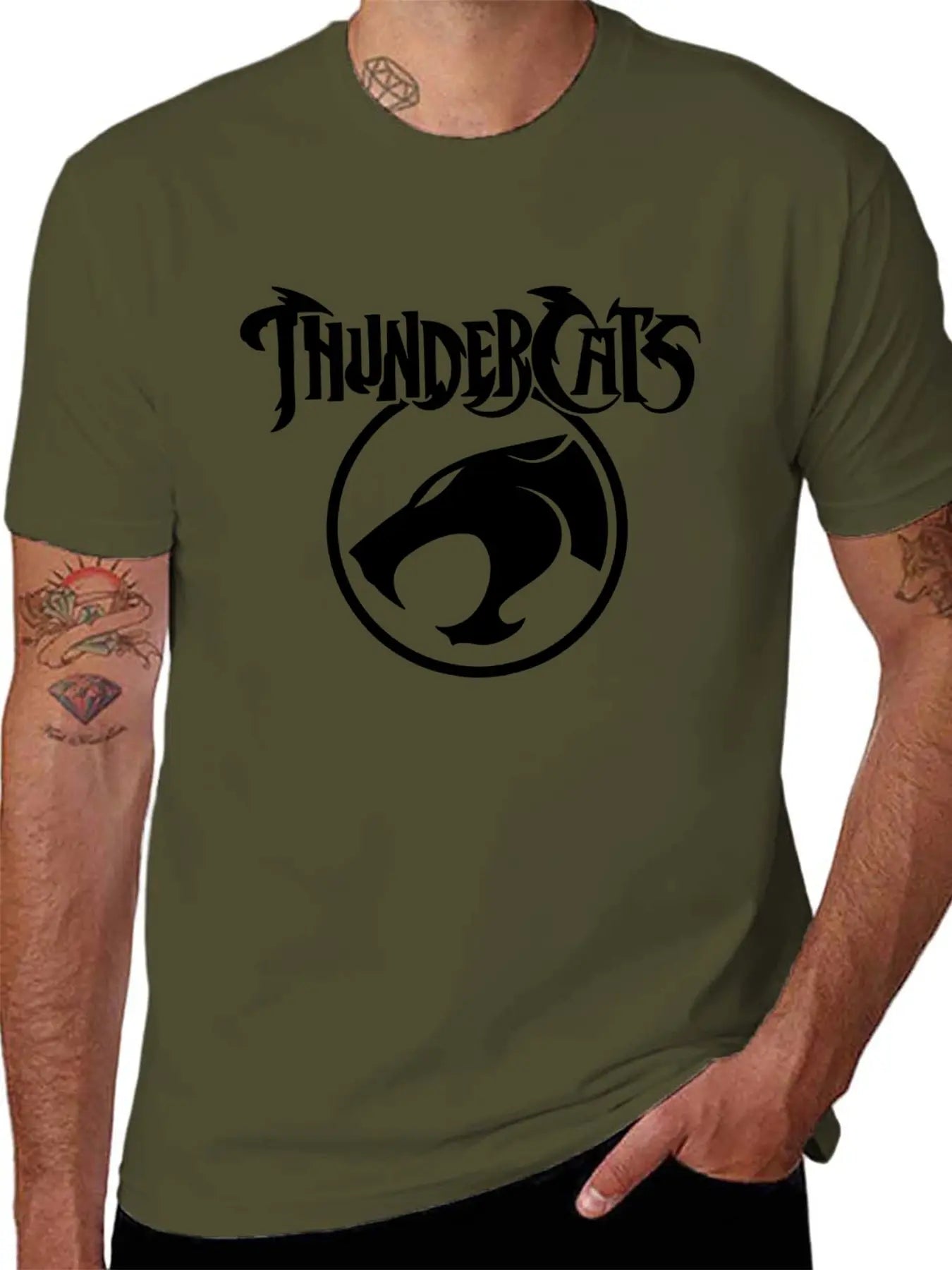 Men'S Black "ThunderCats" Graphic T-Shirt - Casual Streetwear with Roaring Cat Design, Crew Neck, Short Sleeve, Regular Fit, Perfect for Daily Wear, Casual Streetwear|Bold Graphic Tee|Stretchy Fabric