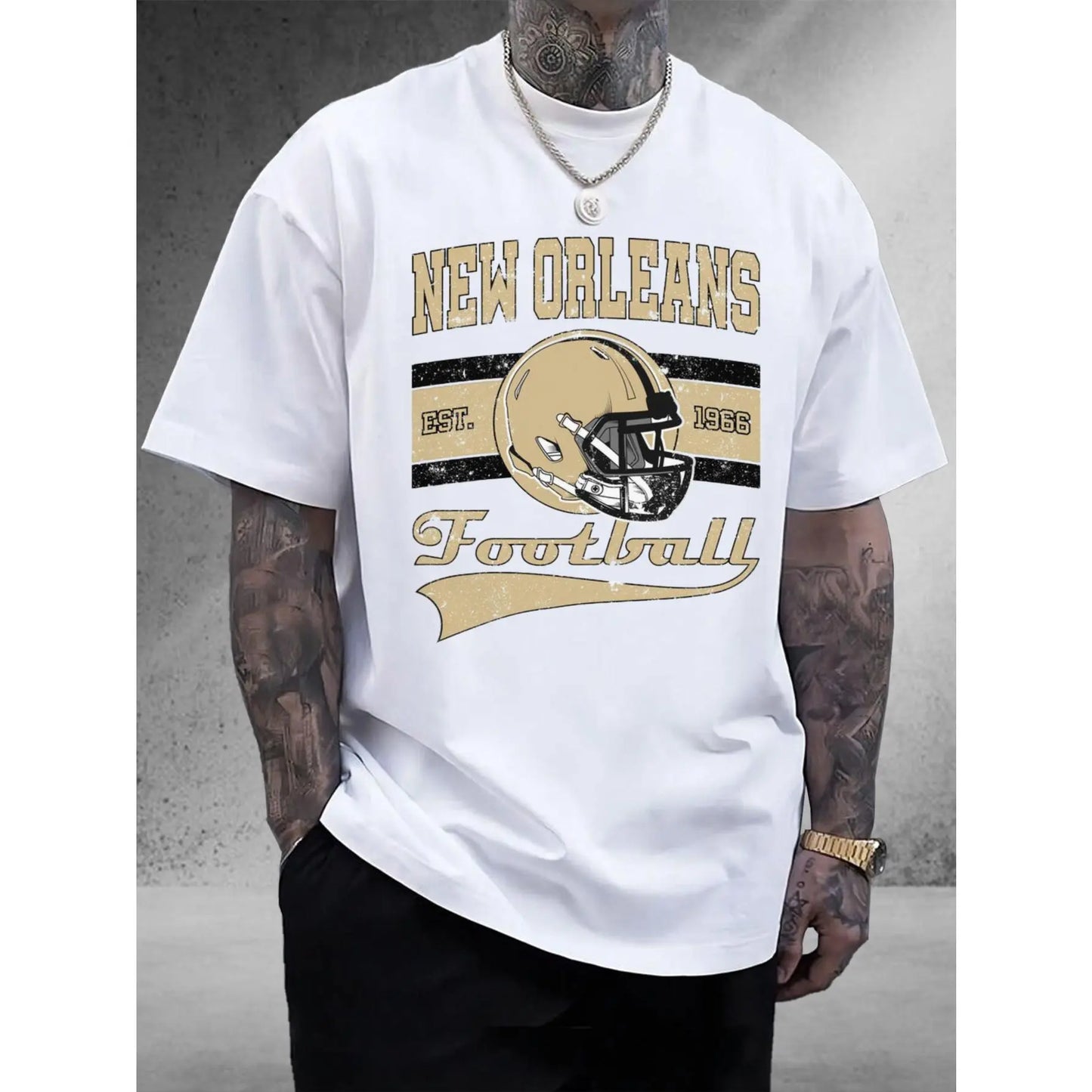 Men's & Women's New Orleans Football Helmet Graphic T-Shirt - Black with Golden Accents, Heavyset year, Team Spirit Apparel - Heavyset year Design - Perfect for Game Days, Casual Wear & Gifts - Breathable Everyday Tee, Football Gear Helmet, Sports Fan Clo