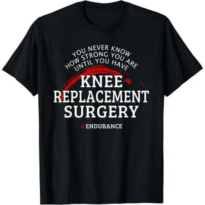 Men's Summer Short-Sleeve Cotton Classic Soft Menswear Casual Tee - Comfy, Breathable, Relaxed Fit, Round Neck, Black with White Motivational Print, Knee Replacement Surgery Recovery Support Gift, S-3XL Post-Surgery Supplies