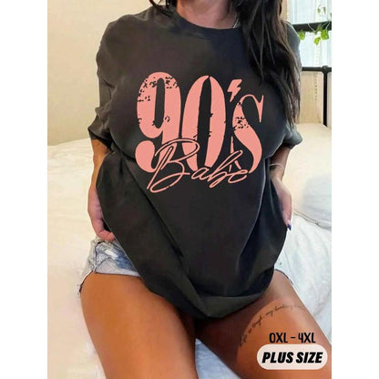 【Plus Size】 Figure & Letter Graphic Round Neck Tee, Summer Outfits, Graphic Tees, Casual Short Sleeve T-shirt for Daily Wear, Women Clothing for All Seasons, Womenswear, Tshirt, Streetwear,clothes for back to school,first day of school outfits