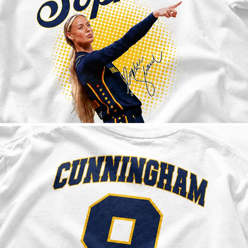 Men's Sophie Cunningham #8 Double-Sided Oversized Cotton Knit Graphic Print Crew Neck Loose-Fit Medium Length Tee - Casual Basketball Fan Top, Game Day Streetwear, Machine Washable New Year Unisex Menswear