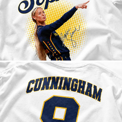 Men's Sophie Cunningham #8 Double-Sided Oversized Cotton Knit Graphic Print Crew Neck Loose-Fit Medium Length Tee - Casual Basketball Fan Top, Game Day Streetwear, Machine Washable New Year Unisex Menswear