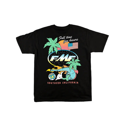 Men's American Street Style T-Shirt, Palm Tree Sunset Us Flag Print, Fmf Exhaust Pipe Design, Casual Summer Fitted Graphic Tee