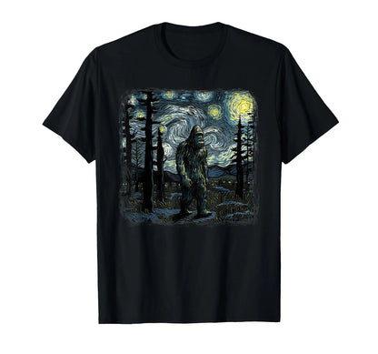 Starry Night Sasquatch Van Gogh Sky Painting Art T-Shirt