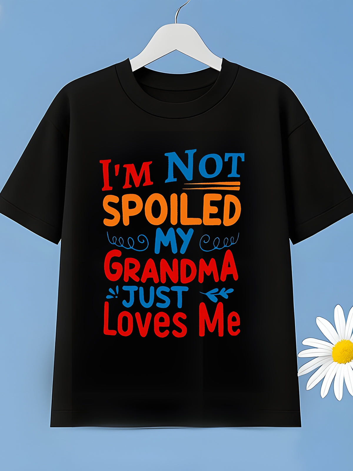 Boys' Fashion 'I'M Not Spoiled, My Grandma Loves Me' Monogram Print Short Sleeve T-Shirt, Comfortable Breathable Fabric for Sports & Casual Wear, Fun Print, Lightweight Pattern, Comfortable Summer Dress, Machine Washable Short Shirt