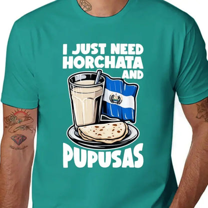 Men's Graphic T-Shirt, Casual El Salvador Inspired Horchata & Pupusas Print, Short Sleeve Crew Neck Top