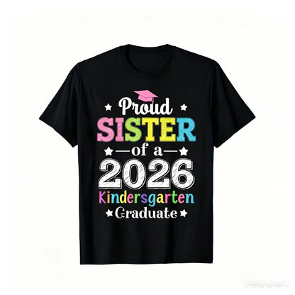 Grad Mom 2026: Proud Mom of a 2026 Kindergarten Graduate T-Shirt - Colorful Diploma Design Same Style for Men and Women 2026 Summer Short-sleeved Printed T-shirt 180G