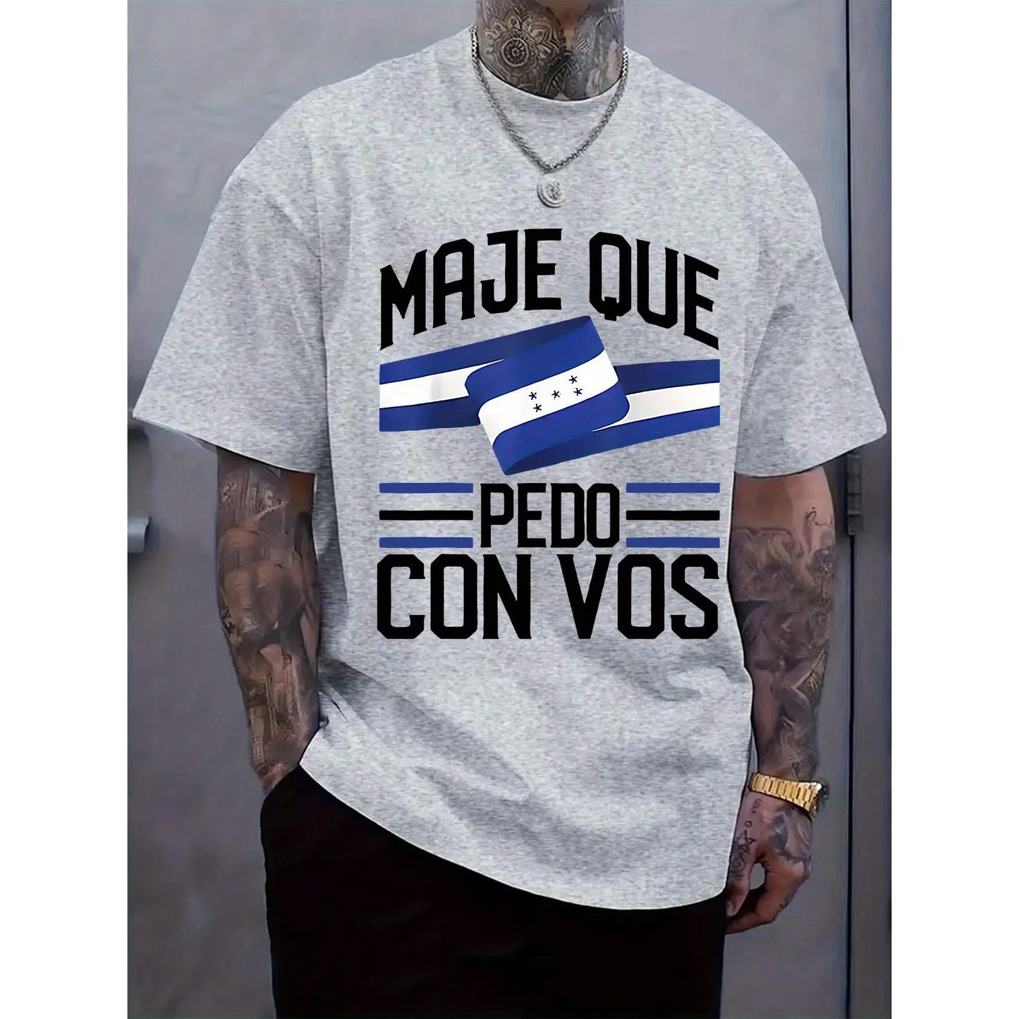 Men's Honduras Flag Print T-Shirt, Casual Short Sleeve Round Neck Tee for Summer and Spring, Men's Outdoor Wear