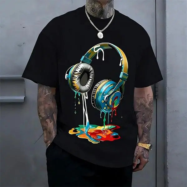 Best-selling men’s “Melt” graphic T-shirt, premium 100%25 cotton casual short sleeve; trendy loose-fit music lover top in premium 100%25 cotton, loose casual streetwear style. tiktokshopspringglowup