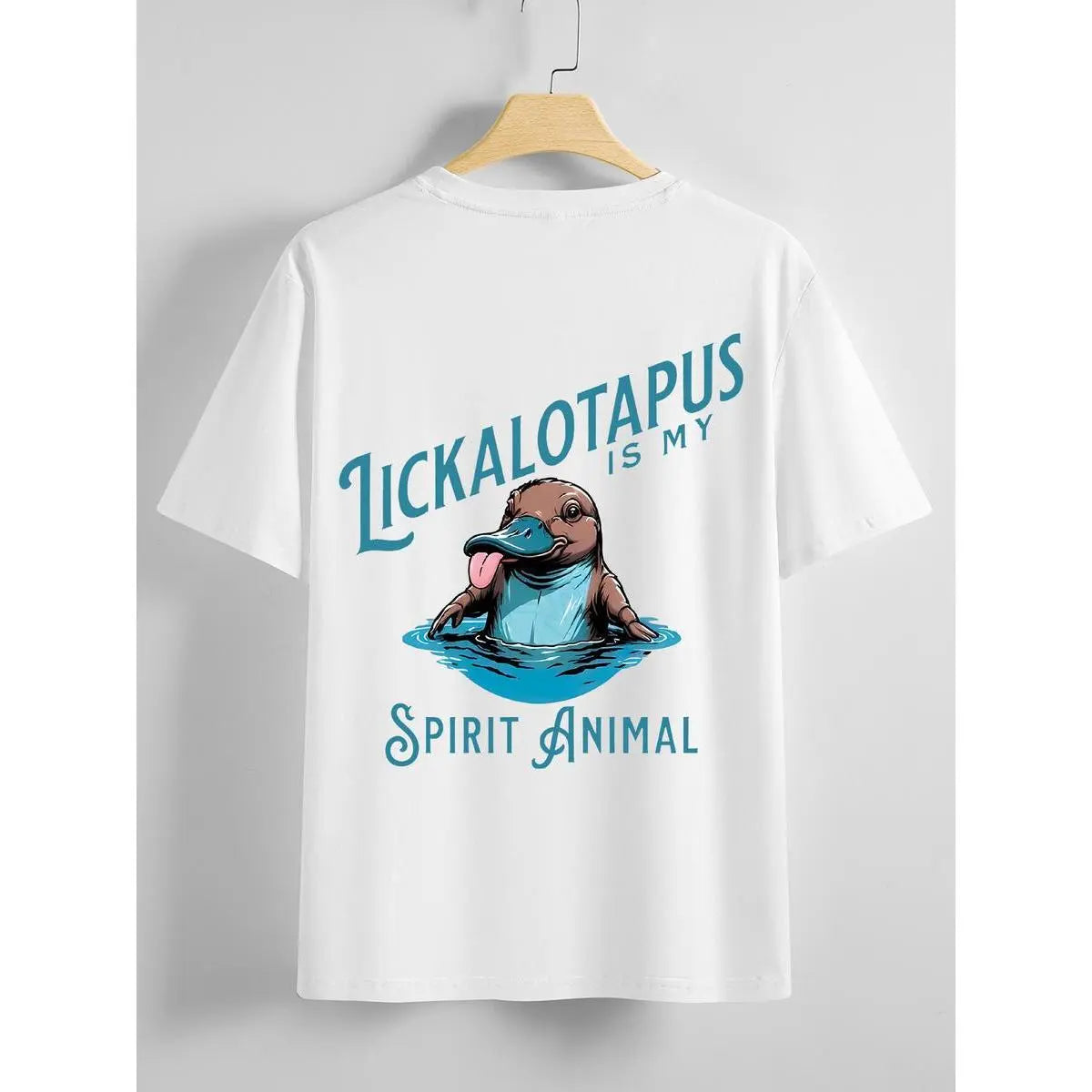 Men's Cartoon Lickalotapus Print Round Neck Tee, Regular Fit Casual Short Sleeve T-shirt, Men's Summer Top for Daily Wear, Tropical Tshirt Streetwear Relaxed Fit Apparel Soft Soft