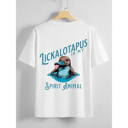 Men's Cartoon Lickalotapus Print Round Neck Tee, Regular Fit Casual Short Sleeve T-shirt, Men's Summer Top for Daily Wear, Tropical Tshirt Streetwear Relaxed Fit Apparel Soft Soft