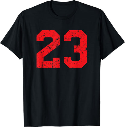 Number #23 Red Distressed Varsity Number T-Shirt