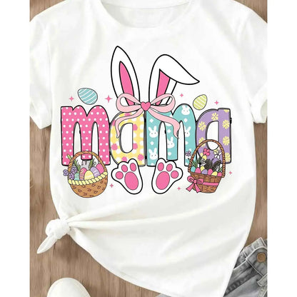 Easter Bunny Mama T-Shirt White Easter Bunny Ears Basket And Paw Prints Mom Design For Spring Celebration
