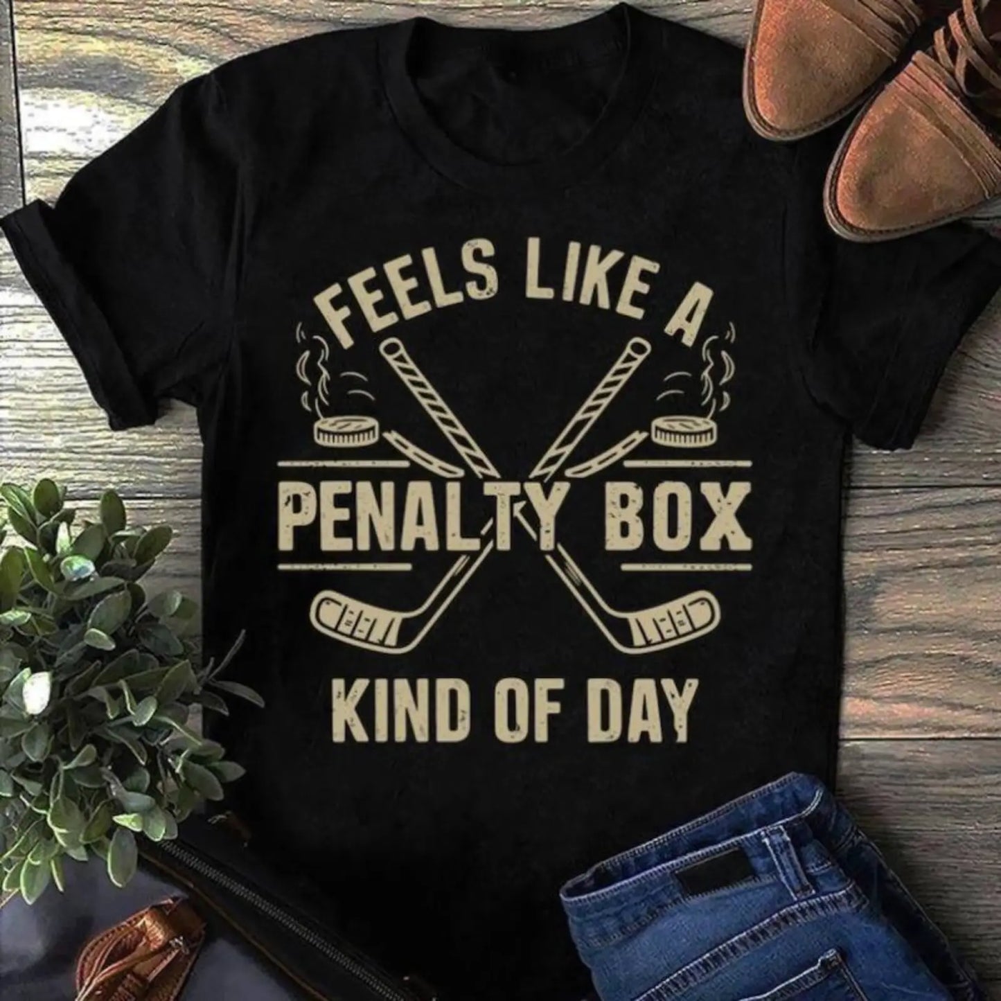 Classic Comfort: 100%25 Cotton Men's Tee. Feels Like A Penalty Box Kind Of Day Funny Hockey Pullover Hoodie - Hockey Player Shirt, Hockey Team T Shirt, Hockey Moms, Hockey Lover Gift Fashion 	 Unisex T-shirts
